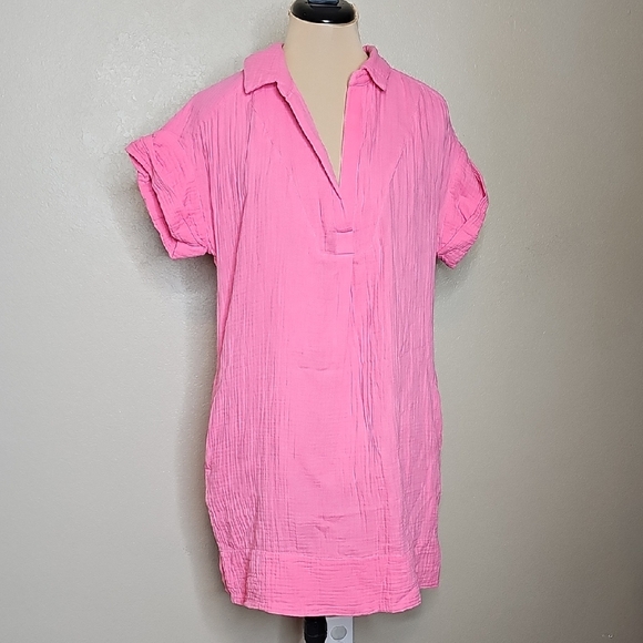 J. Crew Gauze Popover Short Sleeve‎ Pink Dress Medium - Picture 2 of 9